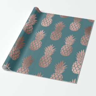 Papier Cadeau Rose moderne Gold Turquoise Motif d'ananas vert