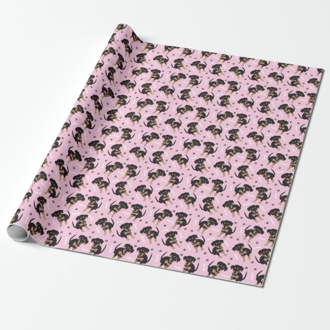 Papier Cadeau Rose Motif Chiot mignon (Déroulé)