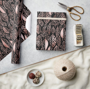 Papier Cadeau Rose Motif de feuille tiré à la main Gold Foil ID4