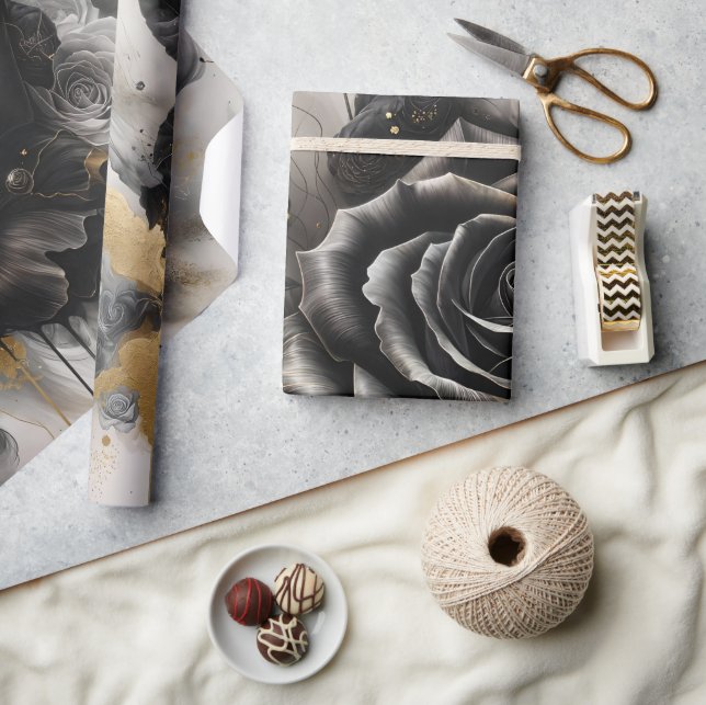 Papier Cadeau Rose noire et or (Artisanat)