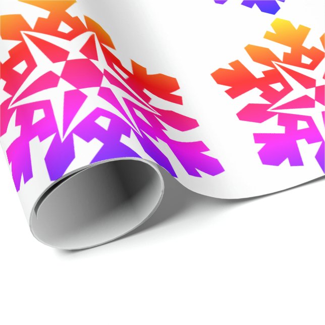 Papier Cadeau Rose, orange, violet, flocon bleu (Coin rond)
