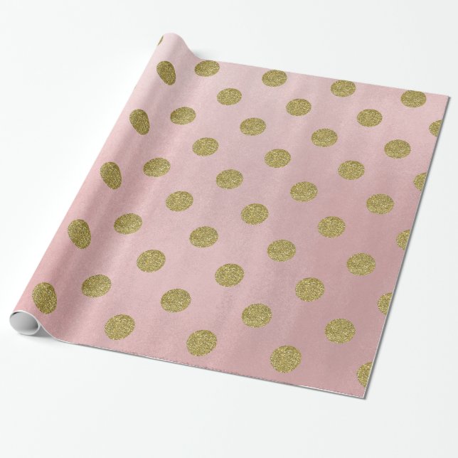 Papier Cadeau Rose Pâle Doré Pailleté Glamour Points de Danse (Déroulé)