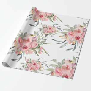 Papier Cadeau Rose Pâle Douce Élégante Féminine Florale Mariage