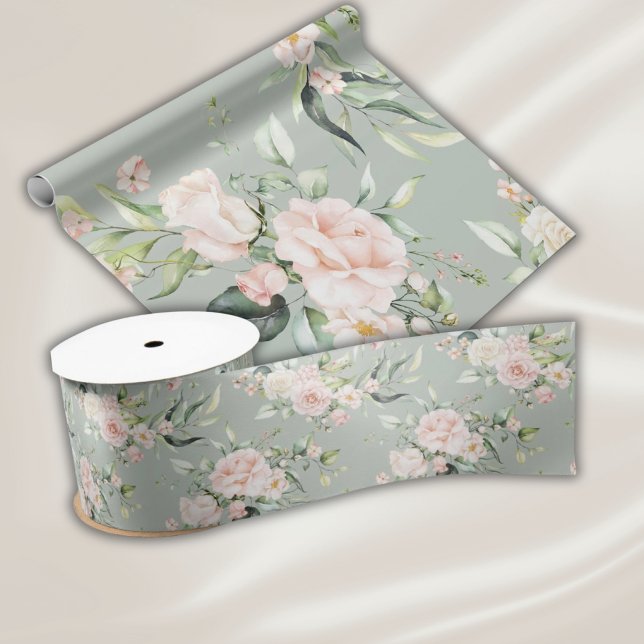Papier Cadeau Rose Pâle Élégant Eucalyptus Vert (Créateur téléchargé)