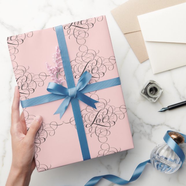 Papier Cadeau Rose pâle Fancy Flourdissant AMOUR Moderne Calligr (Cadeaux)