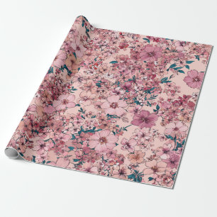 Papier Cadeau Rose Pâle Fleur Ditsy Pastel Boho 70s Vintage