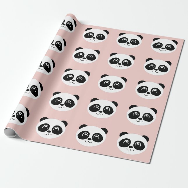 Papier Cadeau Rose pâle - Joyeux visage Panda (Déroulé)