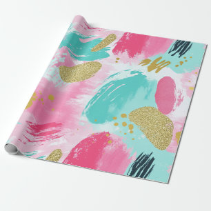 Papier Cadeau Rose Pâle Menthe Douce Or Printemps Abstrait Pince