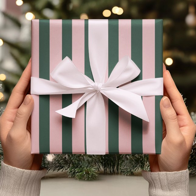 Papier Cadeau Rose Pâle & Rayure Verte (Créateur téléchargé)