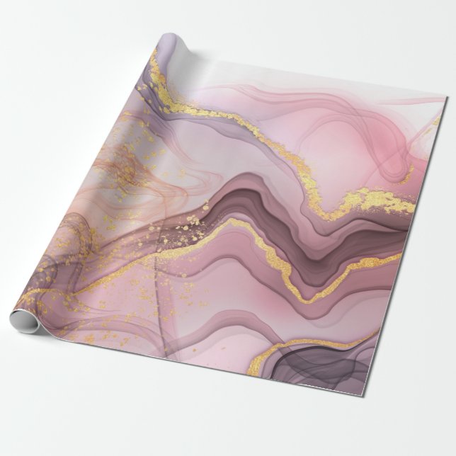 Papier Cadeau Rose parties scintillant Gold  filles fête d'anniv (Déroulé)