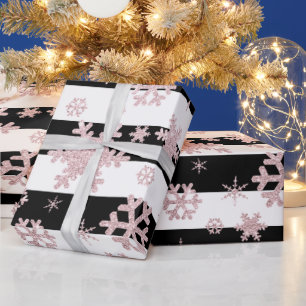 Papier Cadeau Rose Parties scintillant or Noël Motif de flocon