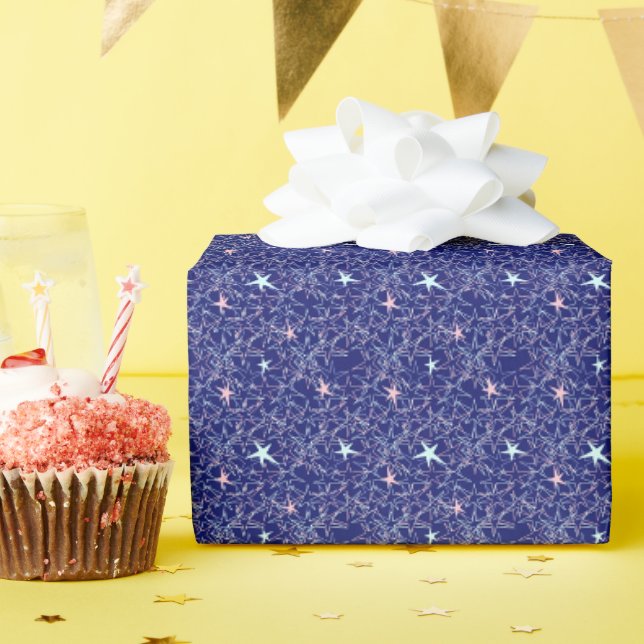 Papier Cadeau Rose pastel étoiles aqua ciel bleu (Fête d'anniversaire)