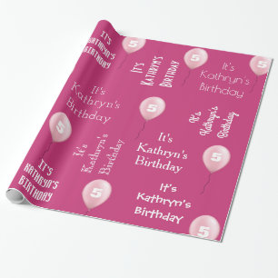 Papier Cadeau Rose personnalisé d'anniversaire de nom et d'âge