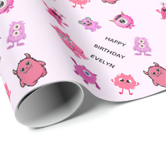 Papier Cadeau Rose personnalisé Mignon Fille Monstre