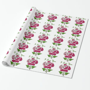 Papier Cadeau Rose Pochoir Rose Je T'aime