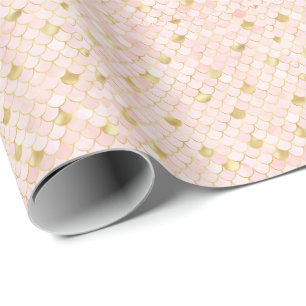 Papier Cadeau Rose poudré métallisé écailles de sirène tendance