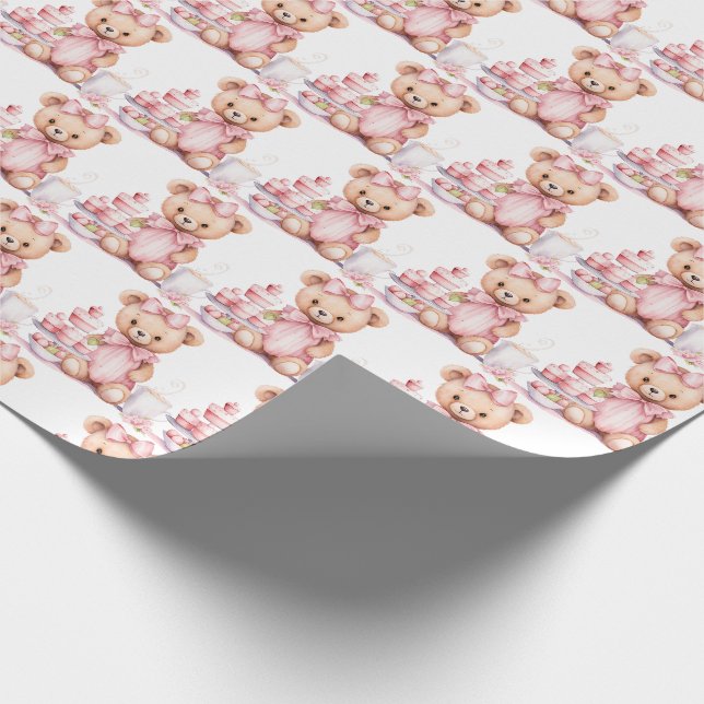 Papier cadeau rose pour bébé et tout-petit ourson  (Coin)