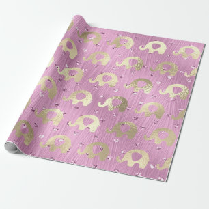 Papier Cadeau Rose pourpre d'or de coeurs de Metalli d'éléphan