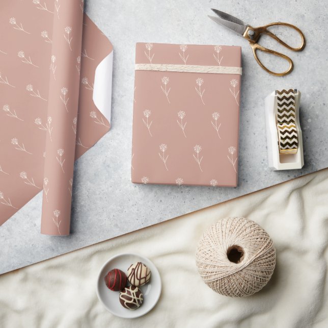 Papier Cadeau Rose Poussiéreuse Élégante Fleur Simple  (Artisanat)