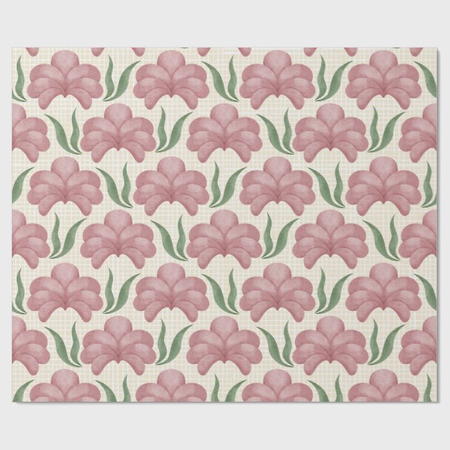 Papier Cadeau Rose Poussiéreuse Flora (Plat)