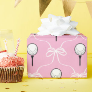 Papier Cadeau Rose Préparatoire Ruban Blanc Motif de Golf