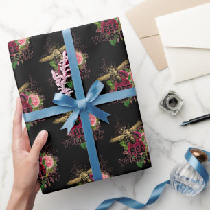 Papier Cadeau Rose radiant et douce abeille, abeille toi-même