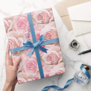 Papier Cadeau Rose romantique Floral