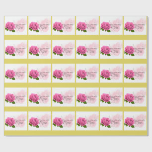 Papier Cadeau Rose rose avec texte