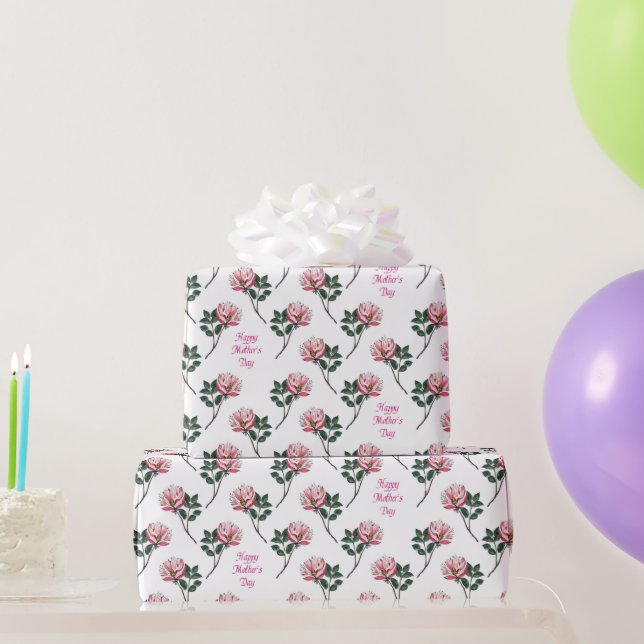 Papier Cadeau Rose rose avec texte Fête des Mères (Cadeaux de fête)