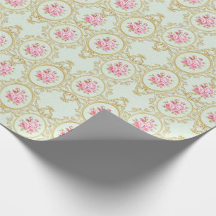 Papier Cadeau Rose rose élégante et cadre baroque doré