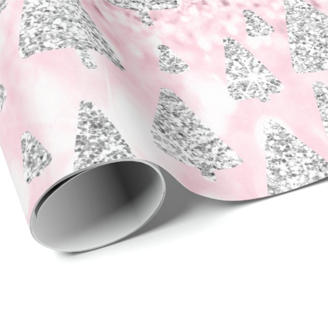 Papier Cadeau Rose Rose Gold Parties scintillant Noël Arbre vaca (Coin rond)