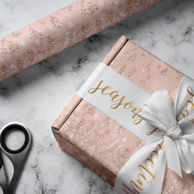 Papier Cadeau Rose Rose Gold Parties scintillant Noël Arbre vaca (Pink Rose Gold Glitter Christmas Tree Holidays Wrapping Paper)