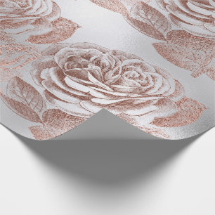 Papier Cadeau Rose rose Gold Pastel Metallal Floral Silver Grey