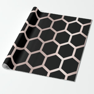 Papier Cadeau Rose rose Noir Géométrie Noir Hexagon Combe