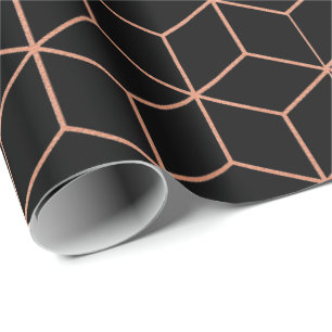 Papier Cadeau Rose Rose Or Blush Black Geometry Carré 3D