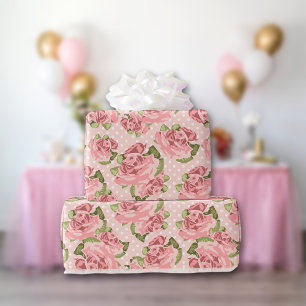 Papier Cadeau Rose Rose Pays Chic Motif point