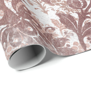 Papier Cadeau Rose rose rose vierge Or Poudre Grungy Damask