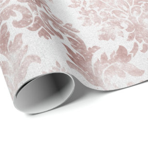 Papier Cadeau Rose rose rose vif Or Floral Cottage Grungy Damask