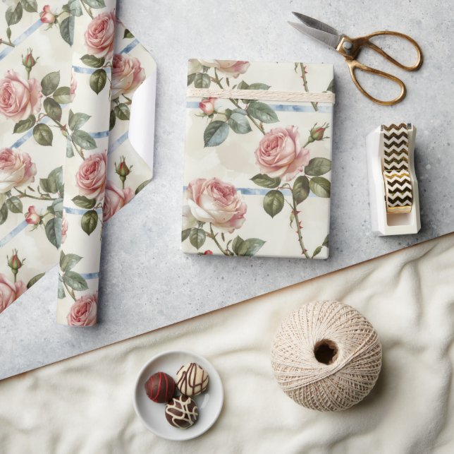 Papier Cadeau Rose Rose Vintage (Artisanat)