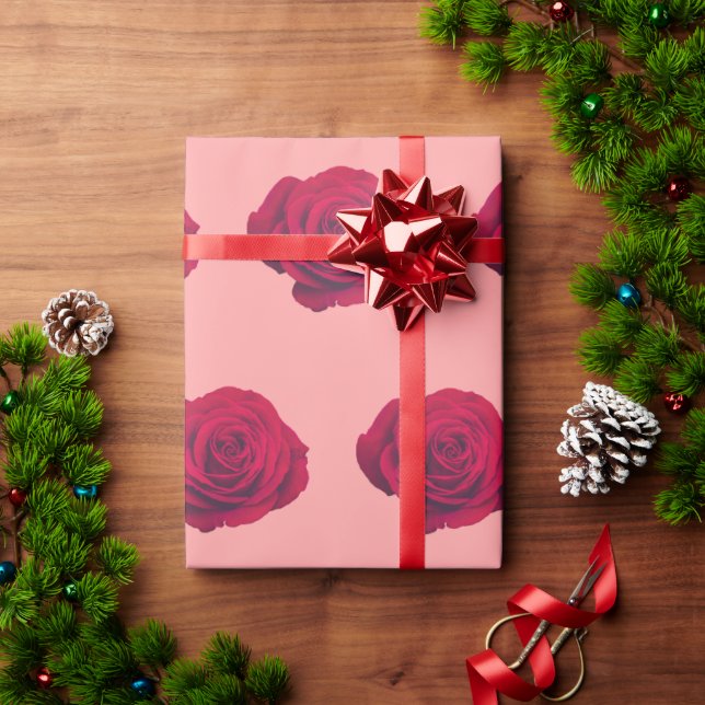 Papier Cadeau Rose Rouge (Cadeau de vacances)