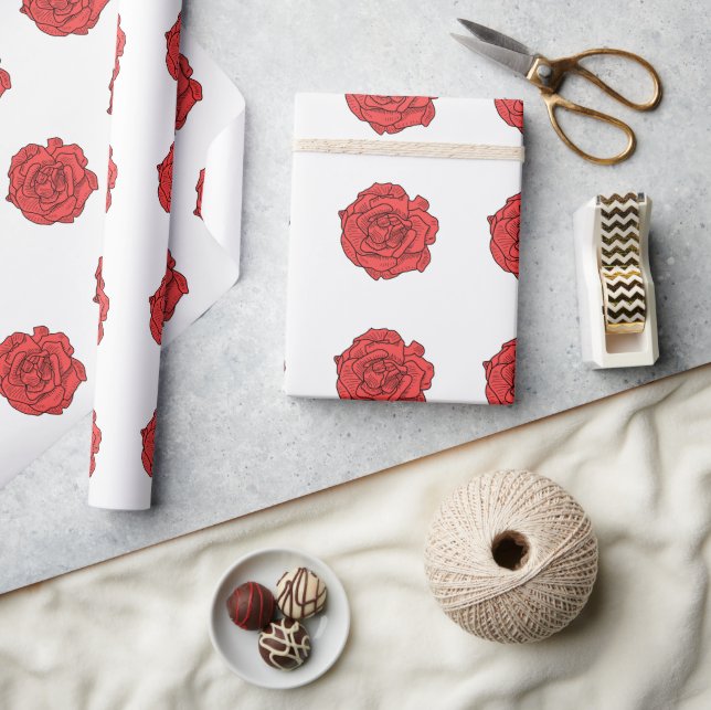 Papier Cadeau Rose rouge (Artisanat)