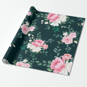 Papier Cadeau rose rouge élégant floral