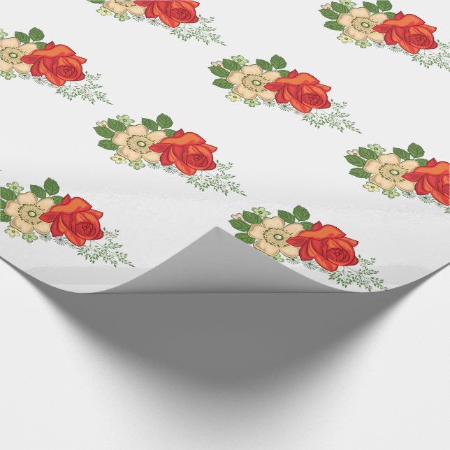 Papier Cadeau Rose rouge et marguerites (Coin)