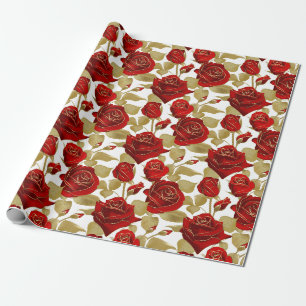 Papier Cadeau Rose Rouge Et Or