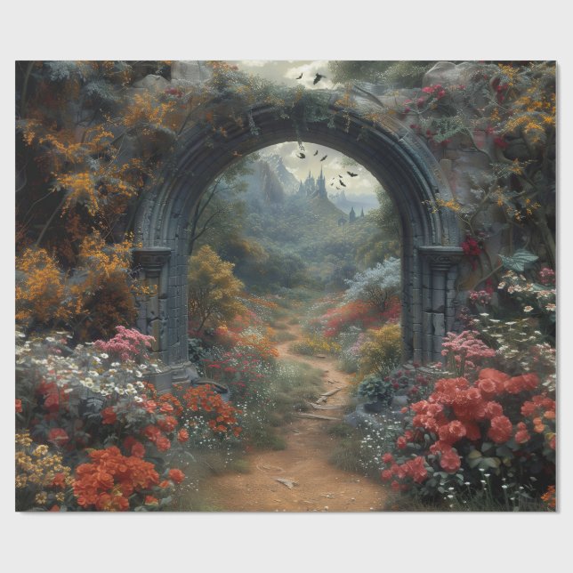 Papier Cadeau Rose rouge gothique Vampirecore Arc floral de Drac (Plat)