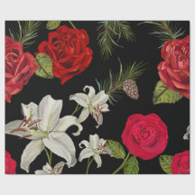 Rose rouge, lis et pin