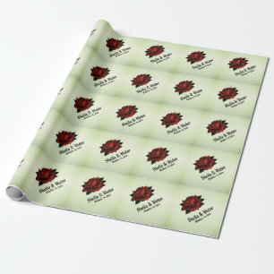 Papier Cadeau Rose rouge Mariage gothique Noms et Date vert
