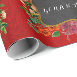 Papier Cadeau Rose rouge nommé personnalisé par pivoine floral