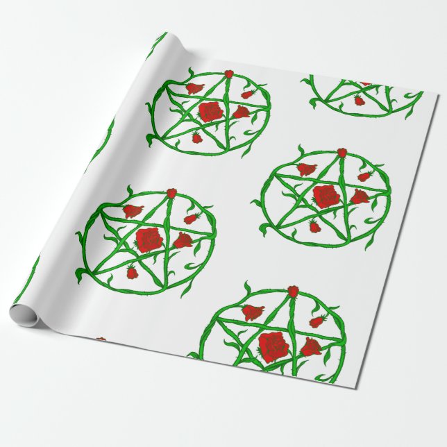 Papier Cadeau rose rouge pentagram goth gothique wiccan (Déroulé)