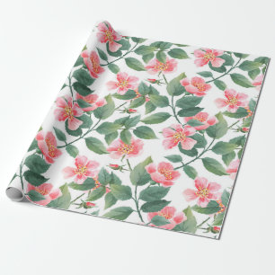 Papier Cadeau Rose sauvage aquarelle transparente motif. Fleurs,